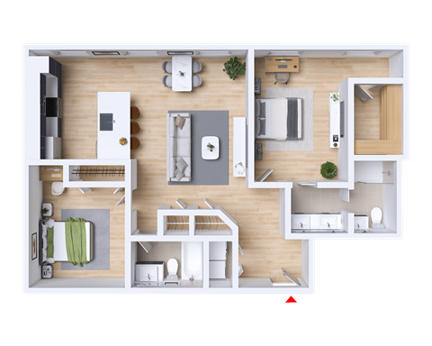 Floor plan for 2 beds, 2 baths, 954 sqft